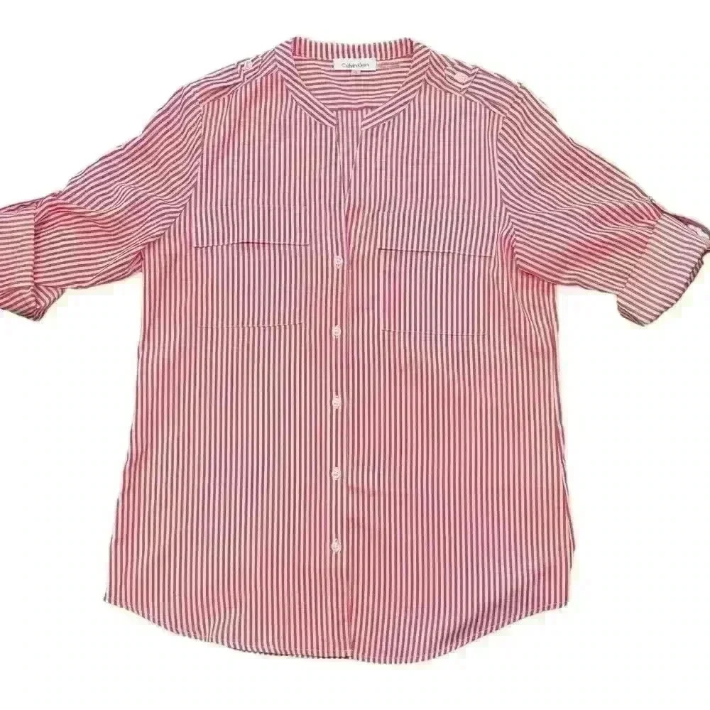 Calvin Klein Woman’s Red and White Stripes Blouse. SM/CH
